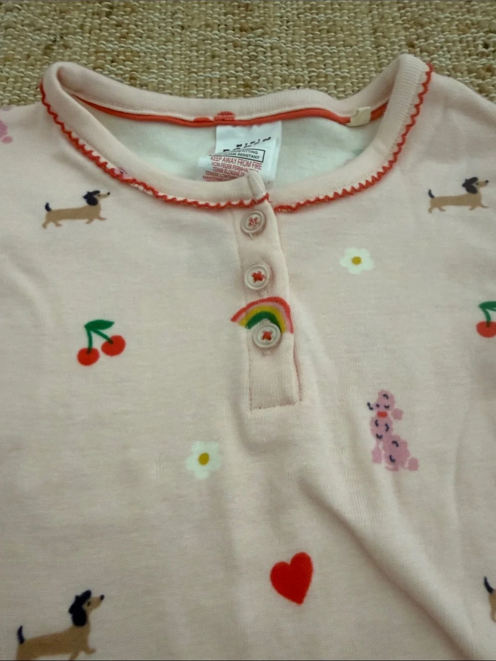 Mini Boden Pink Parisienne Print Cotton Henley Pajama Set 5Y